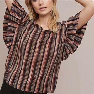 Anthropologie Vanessa Virginia Bienville Striped Ruffle Sleeve Top